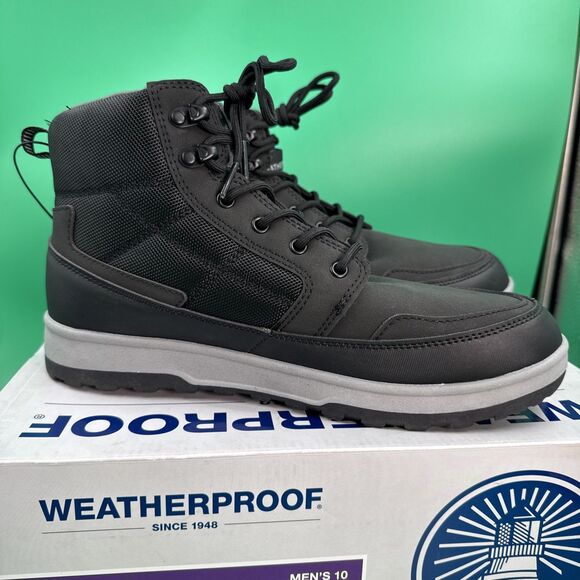 Weatherproof Jenkins Mens 10 Black Lace Up Memory Foam Hiking Boots NEW IN BOX